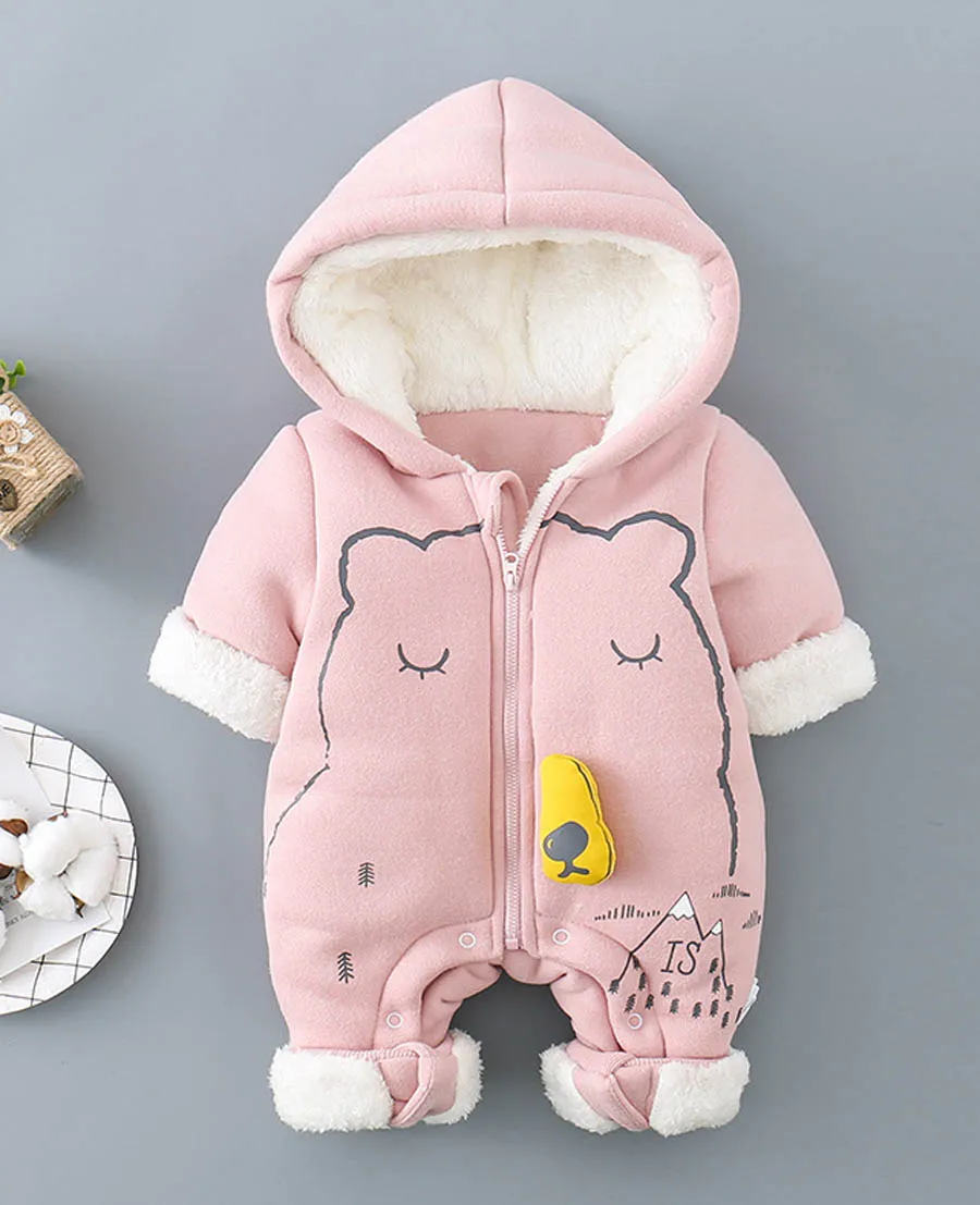 D01 Pink IYEAL/Новинка; зимняя одежда для новорожденных; флисовая одежда для малышей с рисунком; милый комбинезон с капюшоном; комбинезоны с хлопковой подкладкой - Цвет: D01 Pink