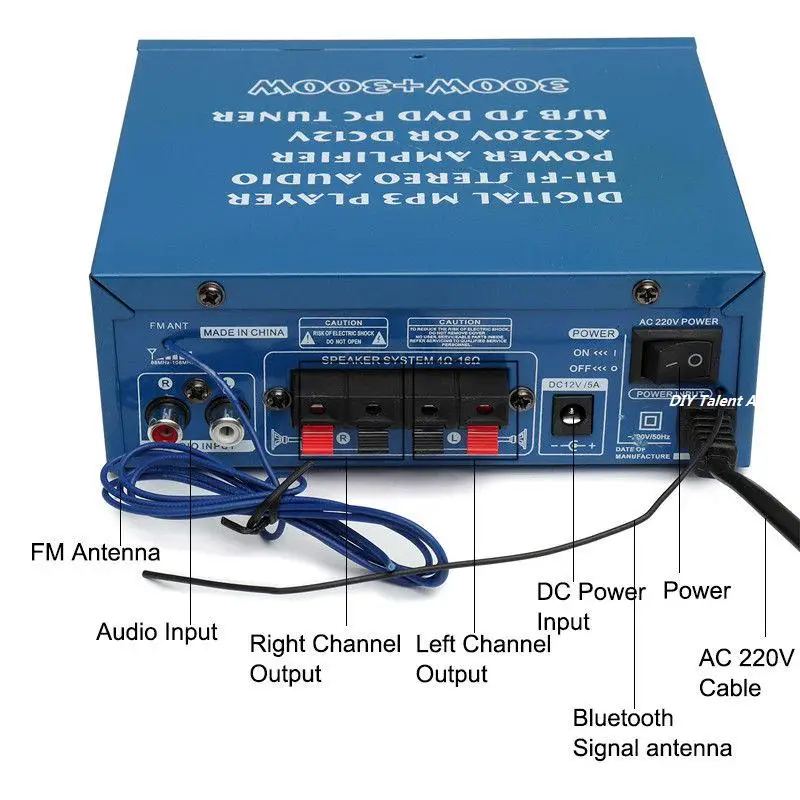 DC 12V AC 220V Bluetooth FM Hi Fi 300W + стерео аудио усилитель mp3 плеер|Усилители мощности| |