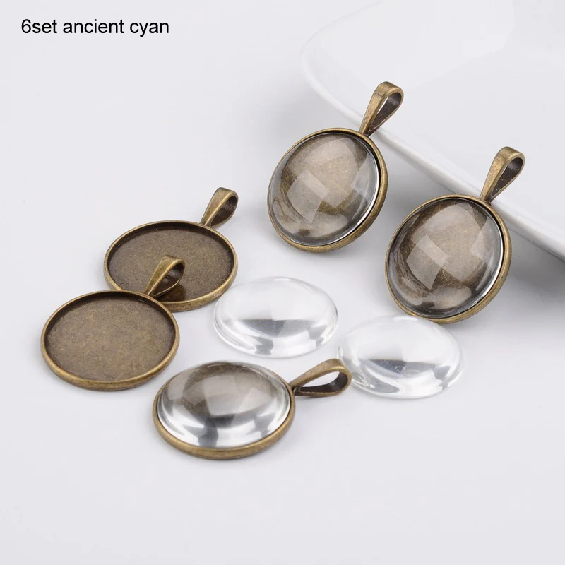 6set ancient cyan Аксессуары для рукоделия, заготовки для основы, стеклянный драгоценный камень, 3D Блестящий Шарм, бусины, точечный кулон, художественный декор, стразы, лоток из цинкового сплава - Цвет: 6set ancient cyan