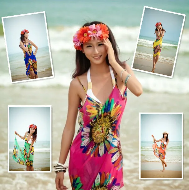 Высококачественное женское пляжное парео-бикини Пляжное платье с цветочным