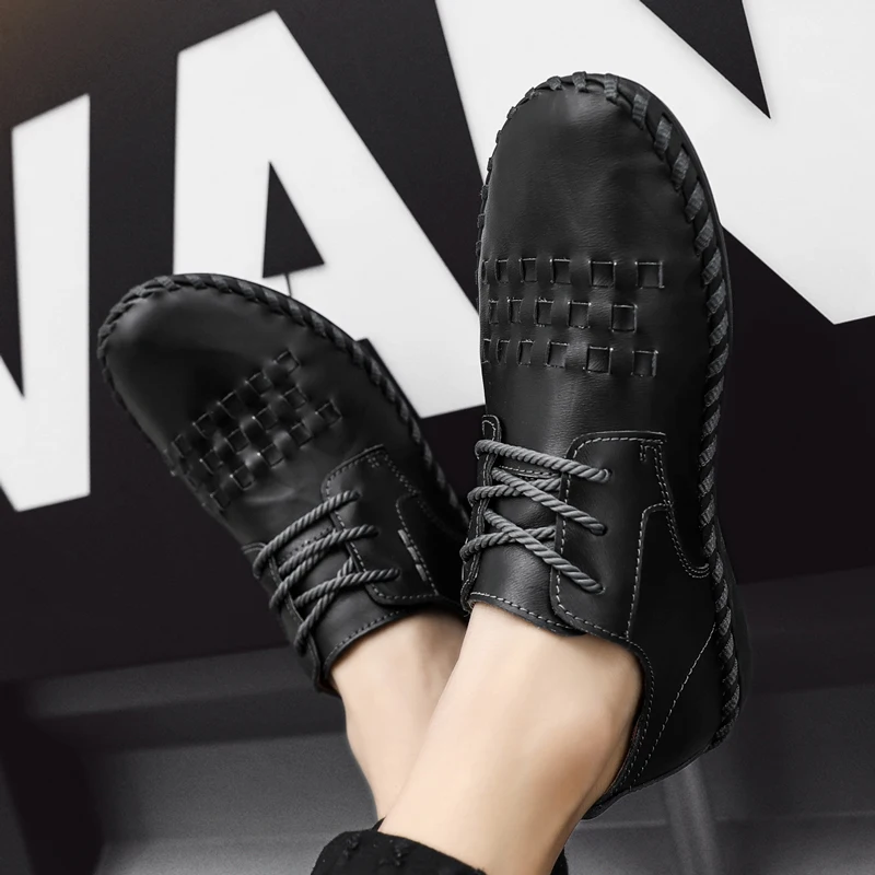 

Men's genuine Leather Casual Shoes Sneakers handmade sewing Light Hard-Wearing lace up Breathable fashion Shoes big size 48 j3