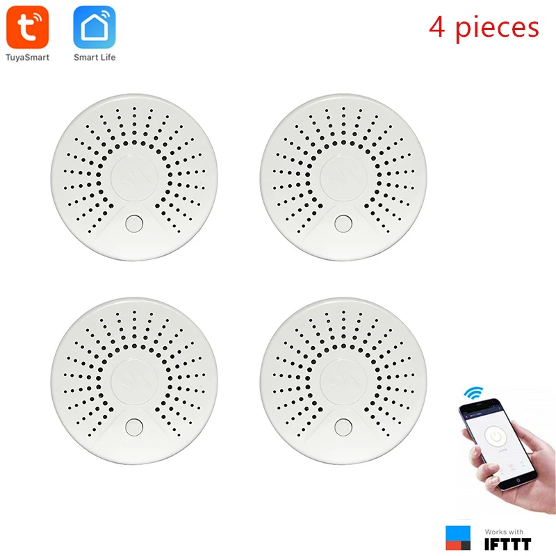 4 pieces Smart Life App Wi-Fi детектор дыма и высокая температура сигнализации Wi-Fi датчик дыма без концентратора требуется работа с IFTTT батарея в комплекте - Комплект: 4 pieces