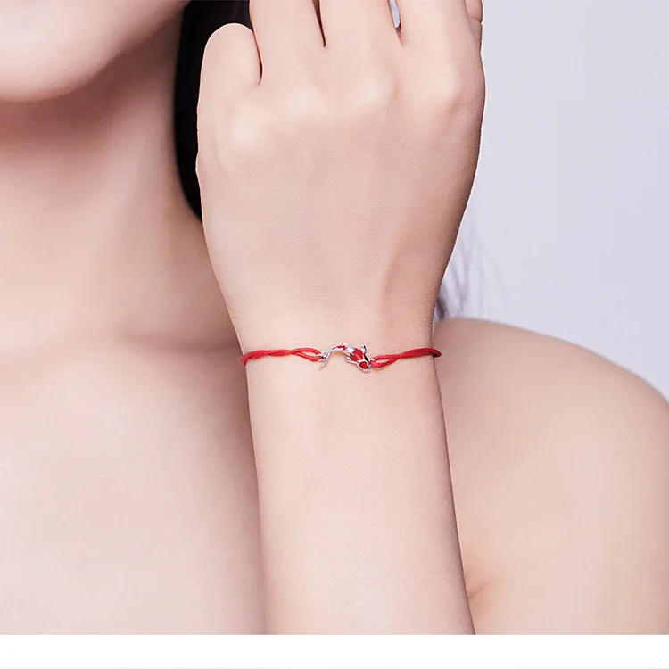 Lucky carp Red Rope 925 серебряный браслет для женщин модные простые ювелирные изделия Свадебные Рождественские