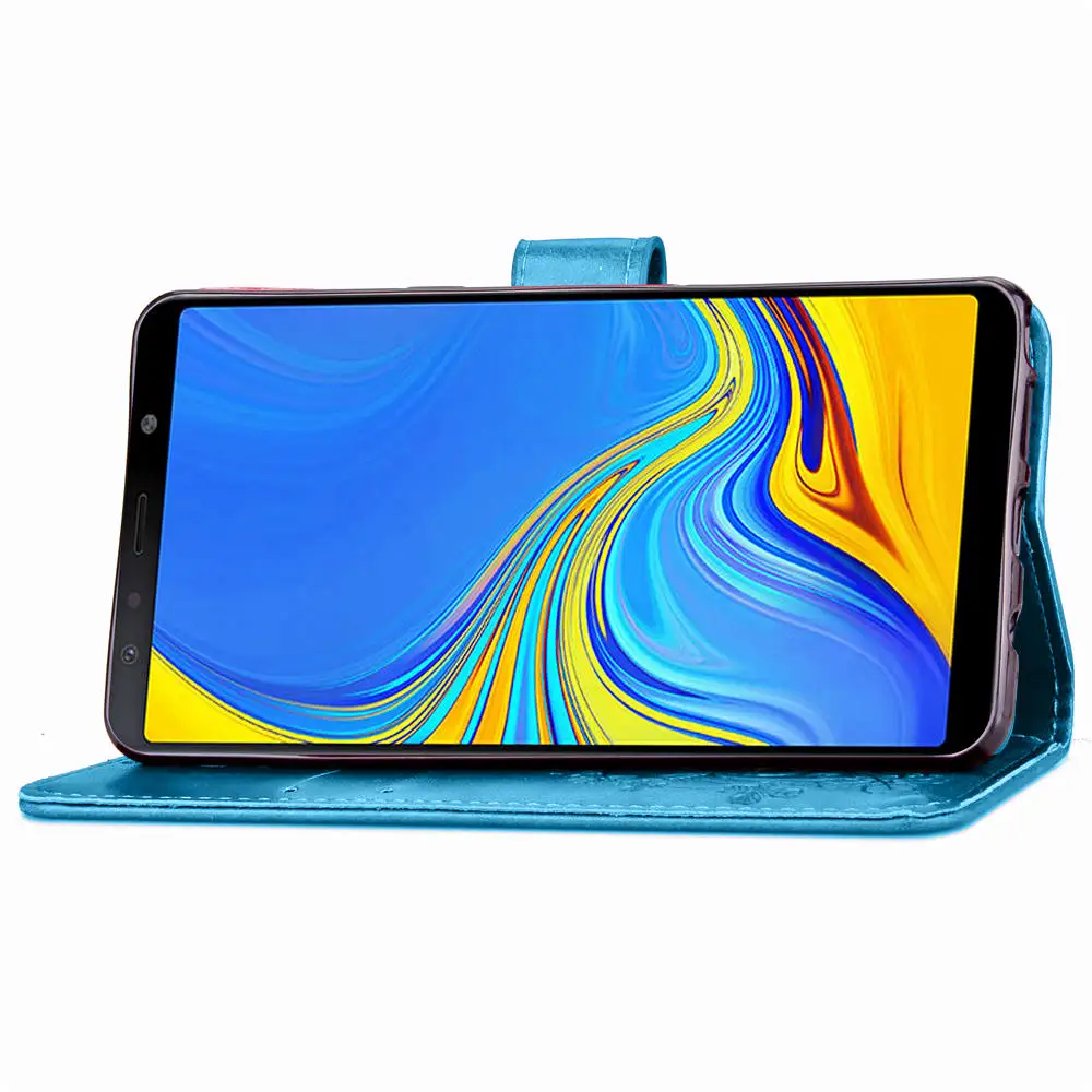 Чехол для Samsung Galaxy A7 2018 с откидной крышкой из искусственной кожи украшением в виде