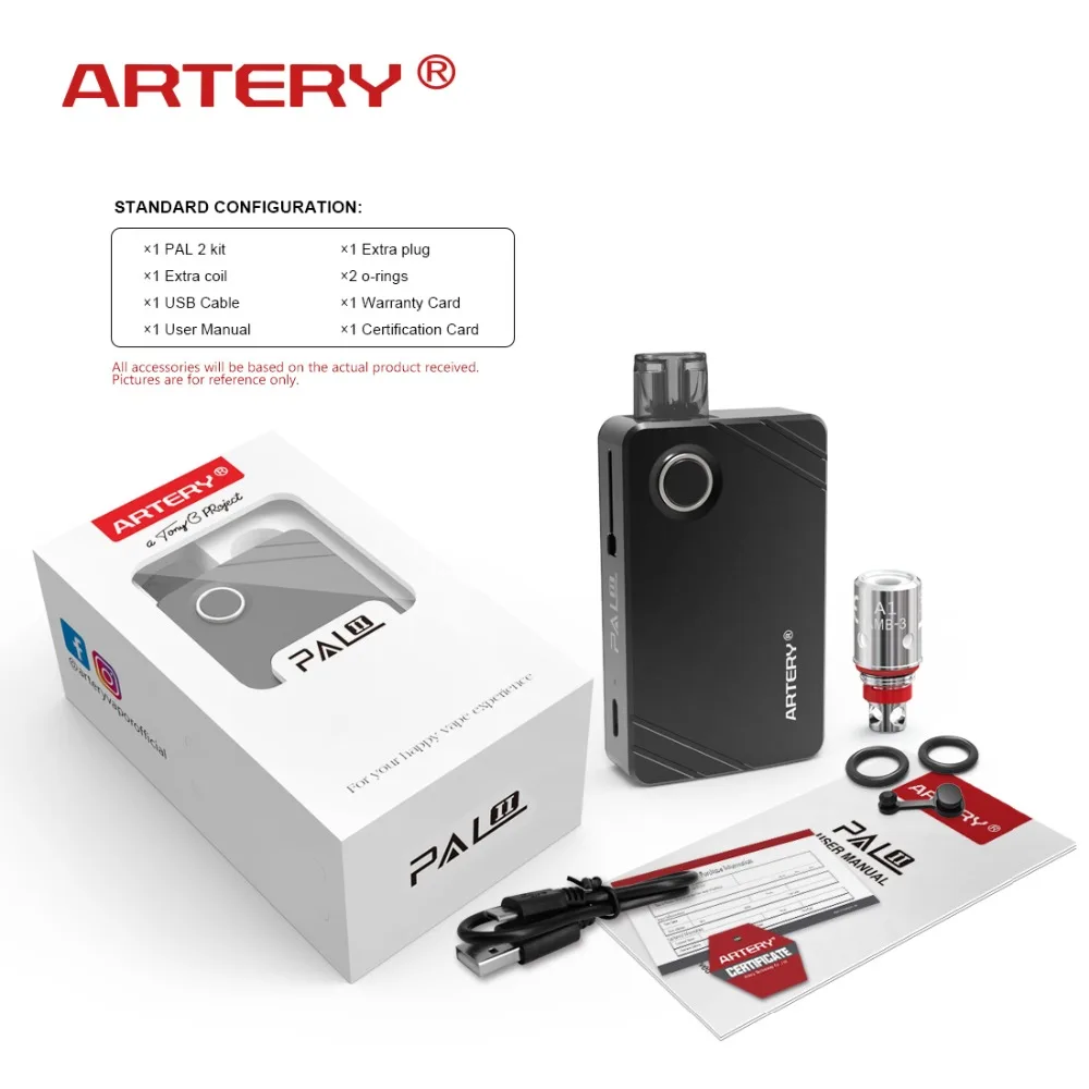 Оригинальная артерия PAL 2 Pod Vape комплект катушка MTL и боковая система наполнения 1000