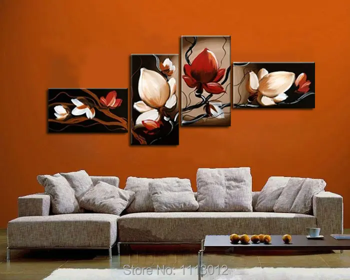 

High Quality Camellia Flower Oil Painting On Canvas 4Pcs Sets Hot Abstract Home Decoration Modern Wall Picture For Living Room