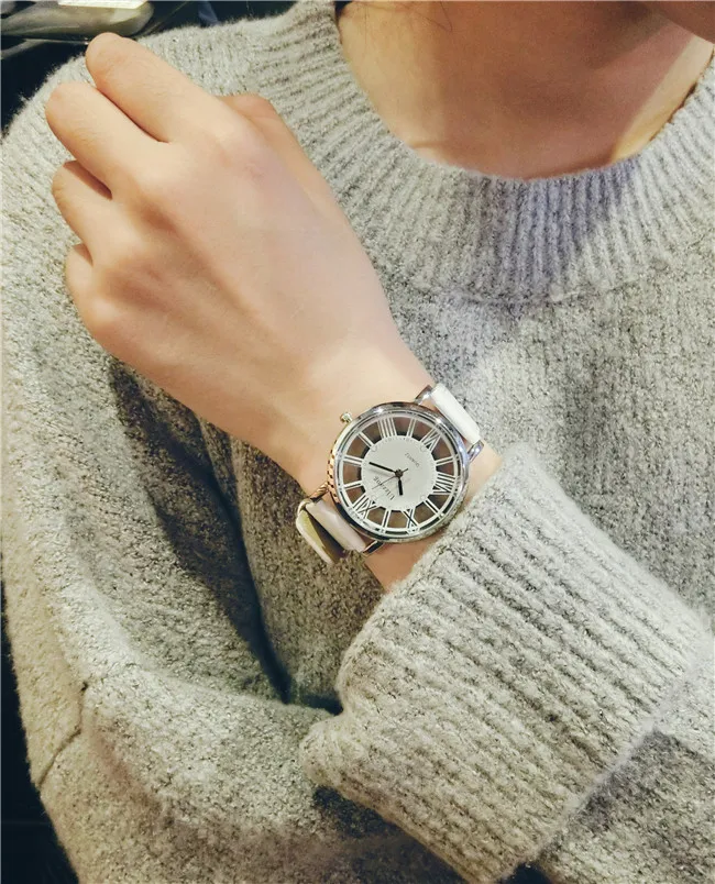Relogio feminino 2017 новые модные женские винтажные двойные полые дизайнерские часы лист