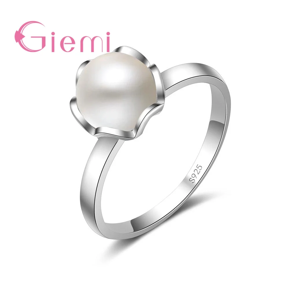 

For Women Girlfriend Festival Present Classical White Pearl Finger Rings AAA Genuine 925 Sterling Silver Jewelry Present