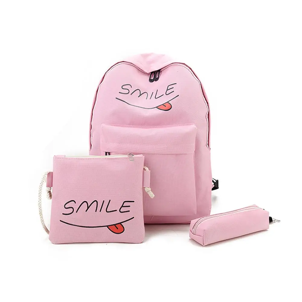 Милый холщовый рюкзак с улыбающимся принтом + сумка через плечо чехол карандаш