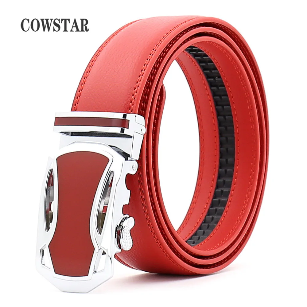 Натуральная кожа ремни для мужчин автоматические мужские cummerbunds кожаный красный