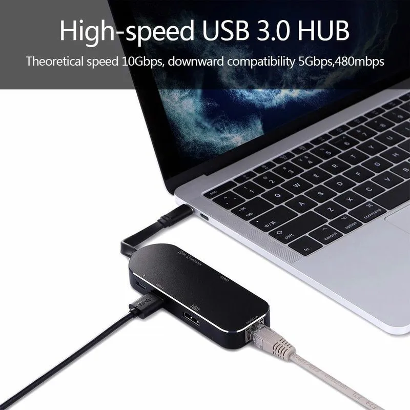 Концентратор Basix USB 3 1 type C к HDMI 4K 1000M Rj45 Gigabit Ethernet SD/TF кард ридер 0 хаб PD зарядный порт