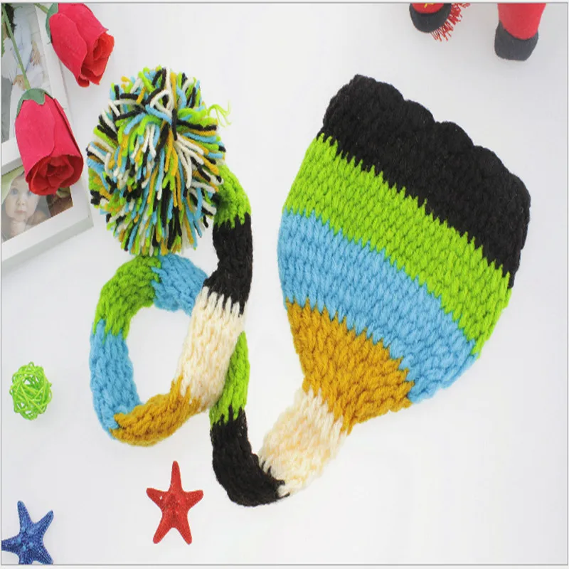 Вязаные крючком детские шапки с длинным хвостом вязаный костюм Добби детская