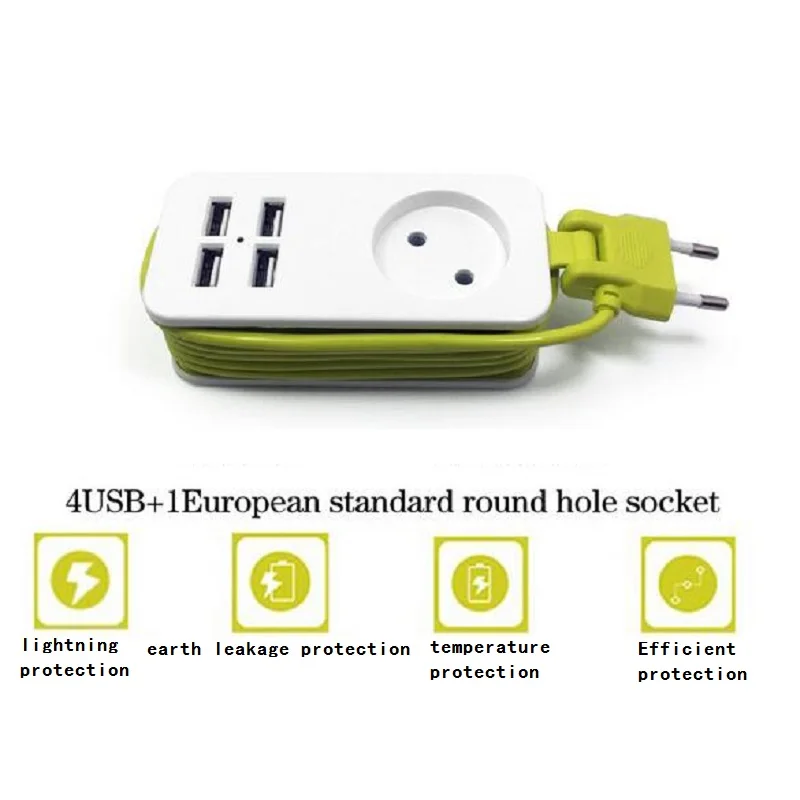Дорожный адаптер портативный кабель 1 5 м 1/2 ЕС разъем удлинитель 4 порта USB зарядка
