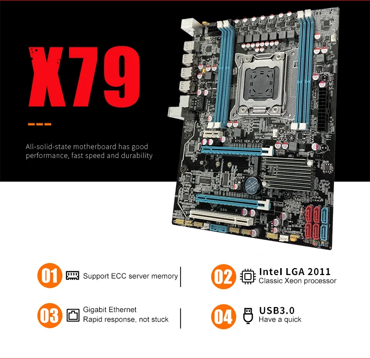 X79 материнская плата LGA 2011 слот PCI-E16X M.2 поддерживает память ECC Reg и процессор Ксеон E5 SATA3 USB2.0 4DDR3