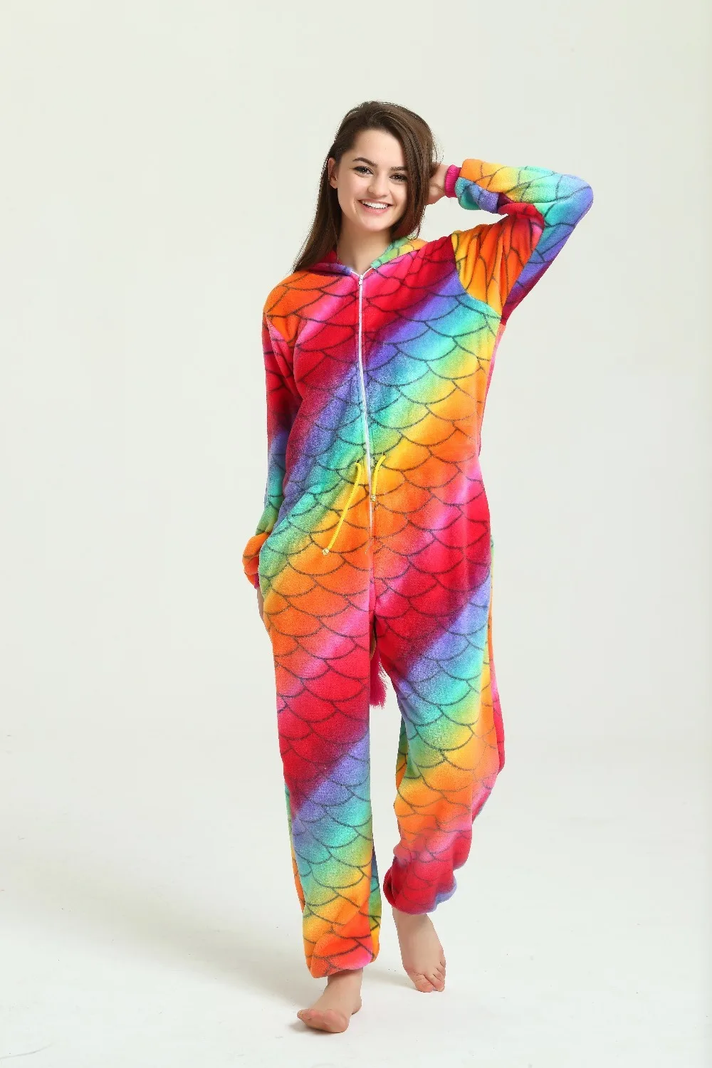 Пижама кигуруми фланелевая на молнии со звездами цвет рыбы весы единороги