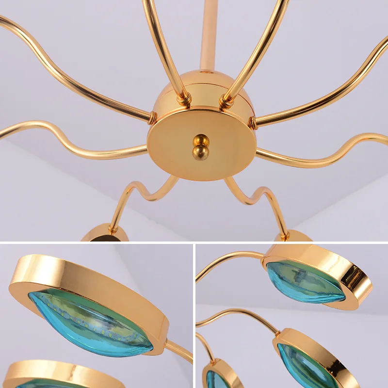 Post Modern originality Creative Chandeliers Bedroom Living room Light luxury Plated Gold Iron art 6/8 lamps LED Pendant | Лампы и