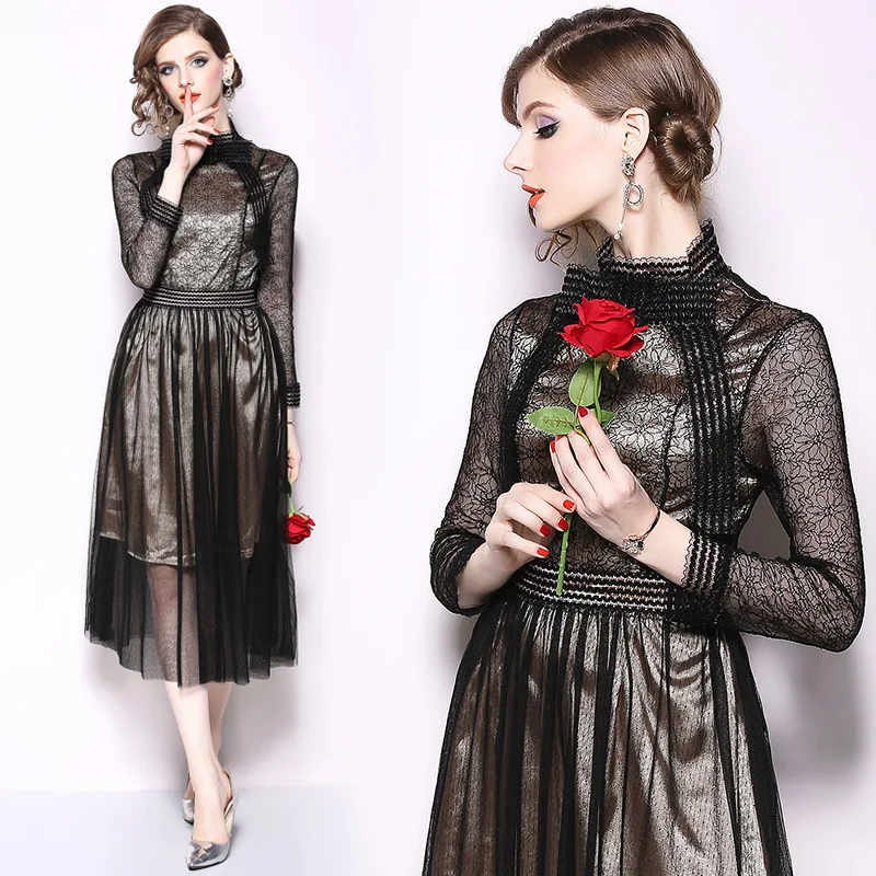 Женское осеннее платье с длинным рукавом robe femme 2018 женские вечерние платья