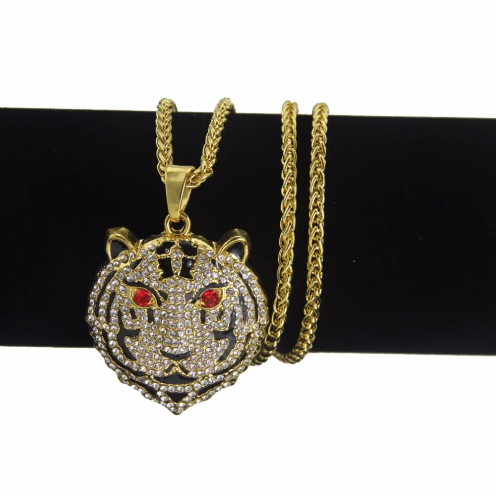 Мода хип хоп ювелирных изделий Bling голова тигра кулон Цепочки и ожерелья