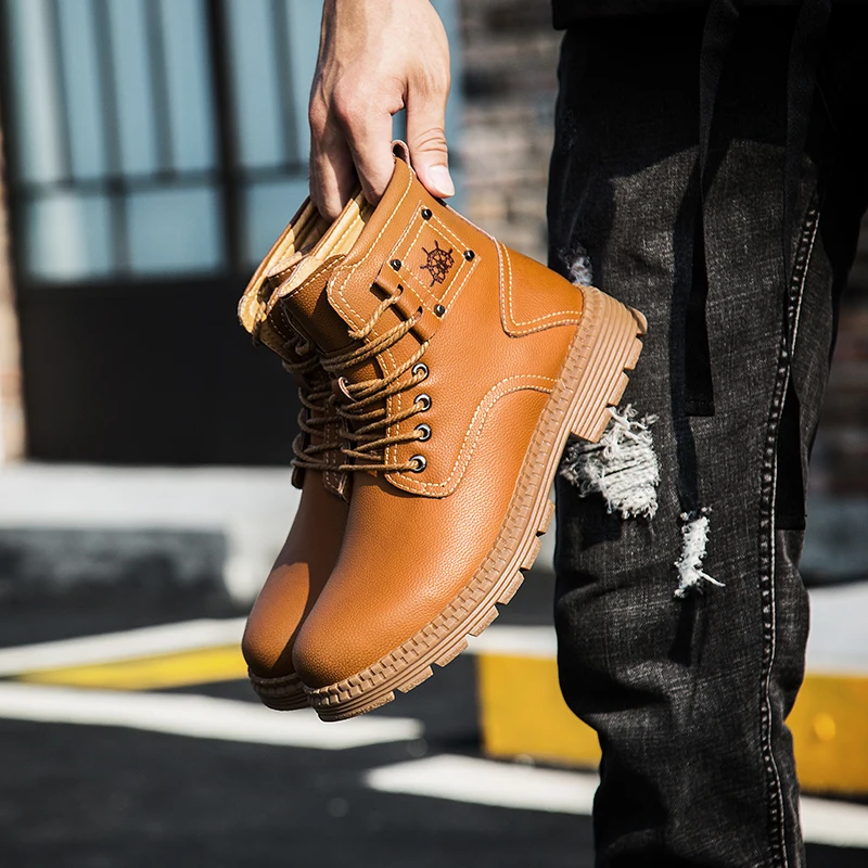 Мужские ботинки на меху Martin теплые уличные мокасины из натуральной кожи