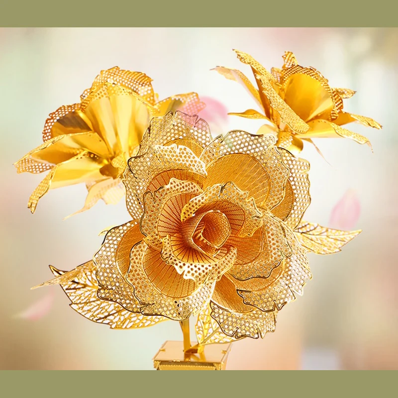 

3D metal puzzle model gold rose adult children DIY toy set laser cutting puzzle romantic education toy collection making gifts
