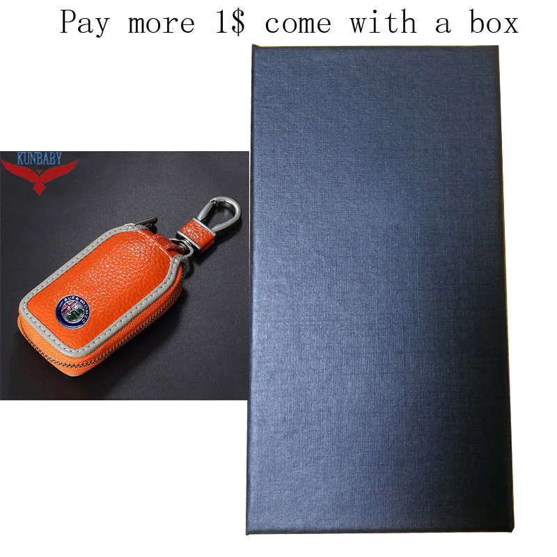 Orange gray with box KUNBABY топ из натуральной коровьей кожи Автомобильный ключ сумка автомобильный Футляр для ключей Новая мода Дизайн автомобиля автомобильные аксессуары для Alfa Romeo - Название цвета: Orange gray with box