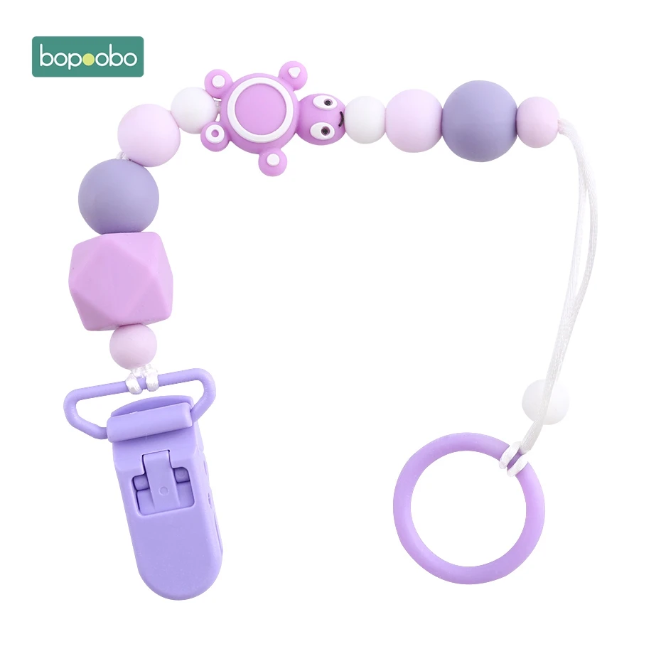 Purple Tortoise Bopoobo 1 шт. силиконовая черепаховая Соска с зажимом, нетоксичные детские принадлежности для кормления, сенсорные жевательные Детские Прорезыватели, бисерная Соска с цепочкой - Цвет: Purple Tortoise