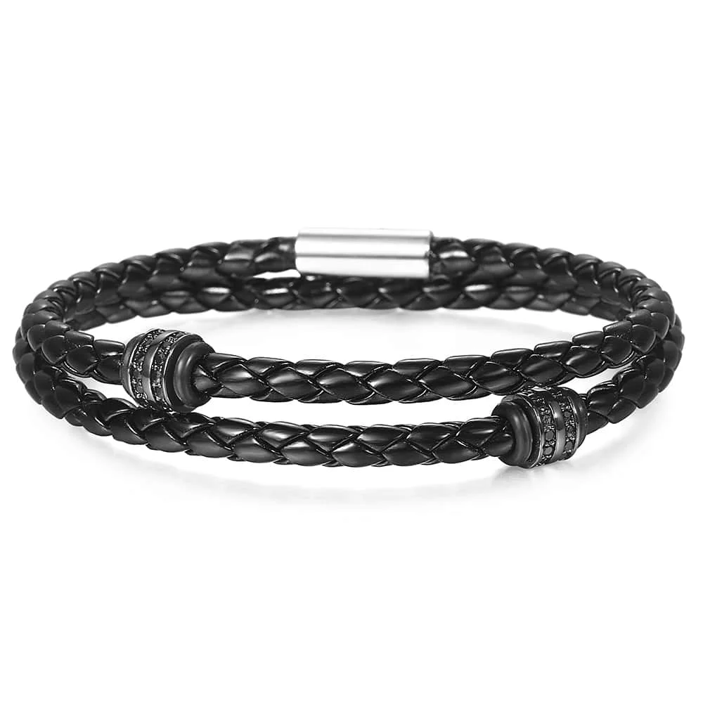 DLB161 Black charms Trendsmax, черный кожаный браслет для мужчин, CZ бисер, нержавеющая сталь, подвески, панк браслет,, мужские Модные ювелирные изделия DLBM35 - Окраска металла: DLB161 Black charms