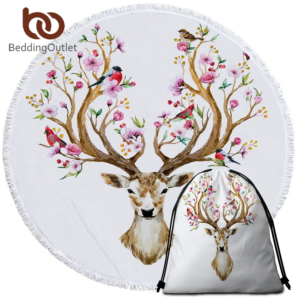 Круглое пляжное полотенце BeddingOutlet с оленями цветочная кисточка лосями женский