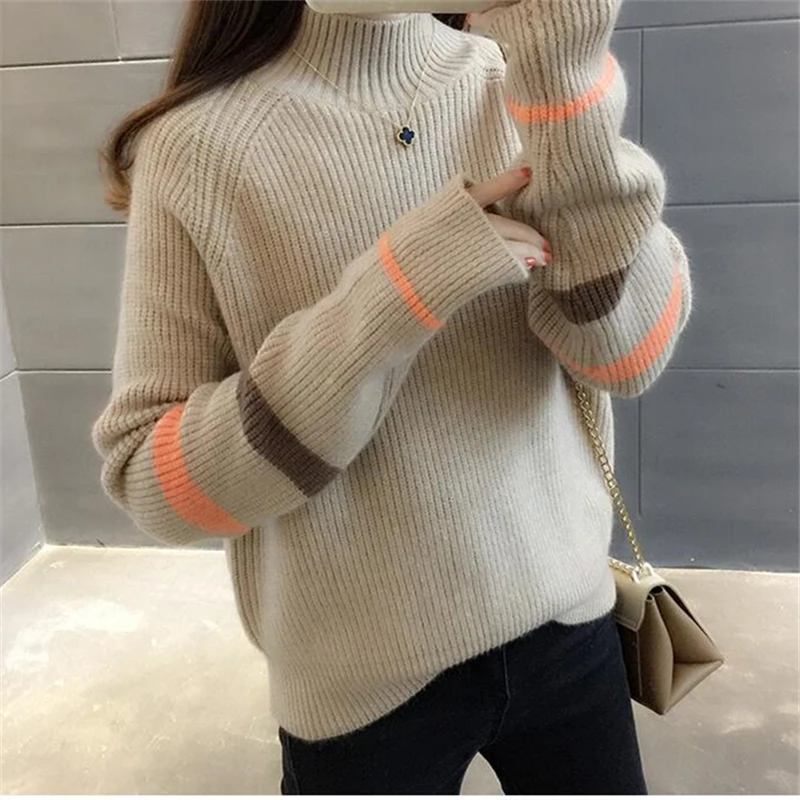 2020 Autumn New Women Pullovers Knitted Sweater Korean Winter Tops Elasticity Loose Jumper Ladies Long Sleeve Turtleneck sweater | Женская