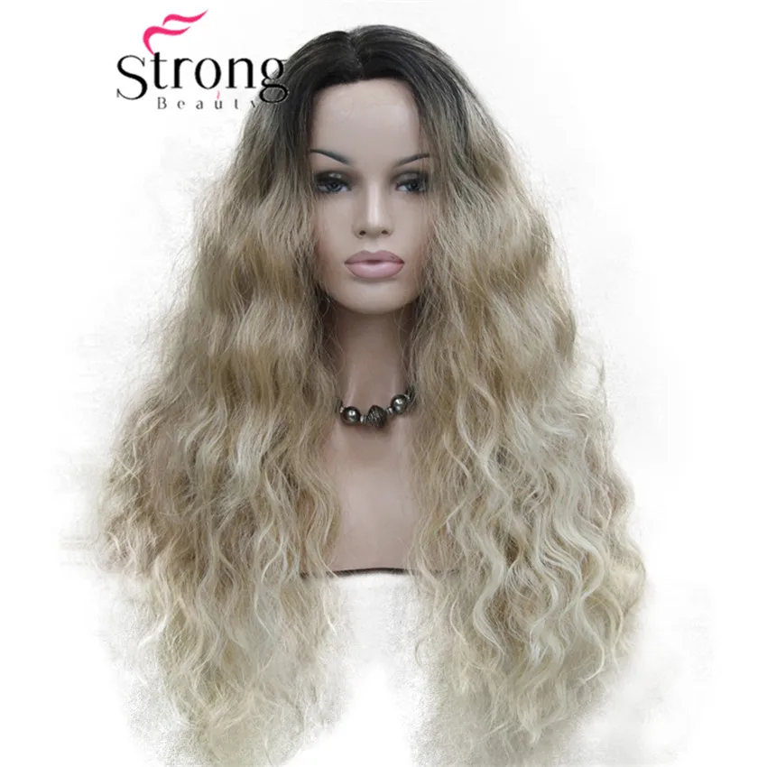 StrongBeauty длинный термостойкий парик блонд омбре с волнистыми кружевами спереди|wig
