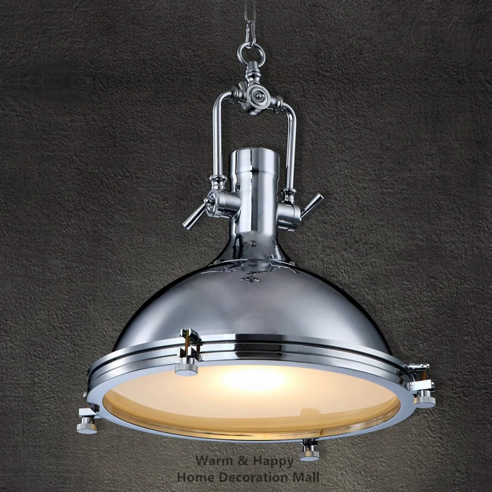 Металлический промышленный хромированный подвесной светильник кантри