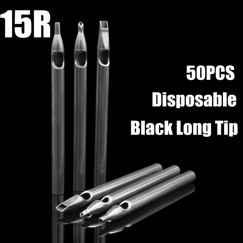 

50PCS Black Tattoo Long Tips 15RT Disposable Plastic Long Tattoo Tips Nozzle Tube 15R For Tattoo Supplies Free Shipping