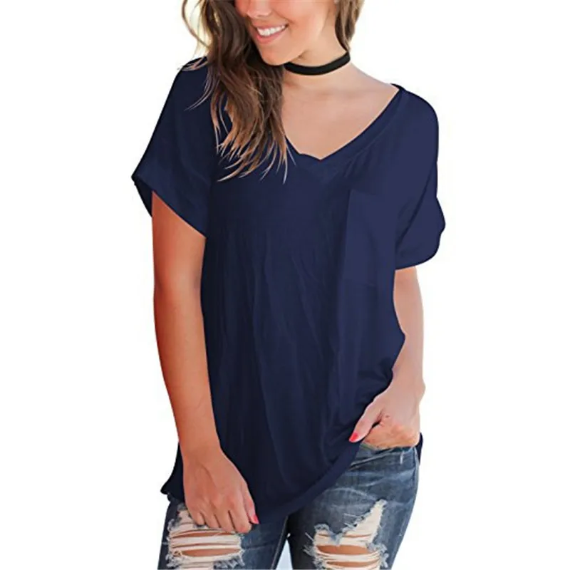 

Femme Punk Oversized Short Sleeve Solid Women V Neck T shirt Pocket Loose Female Tops 2018 Fashion Casual Plus Lady Tees T-shirt