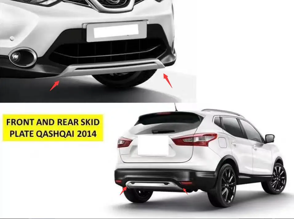 

For Nissan Qashqai 2014 2015 2016 2pcs Aluminum color ABS Front&Rear Bumpers Skid Bumper Cover Protector Molding