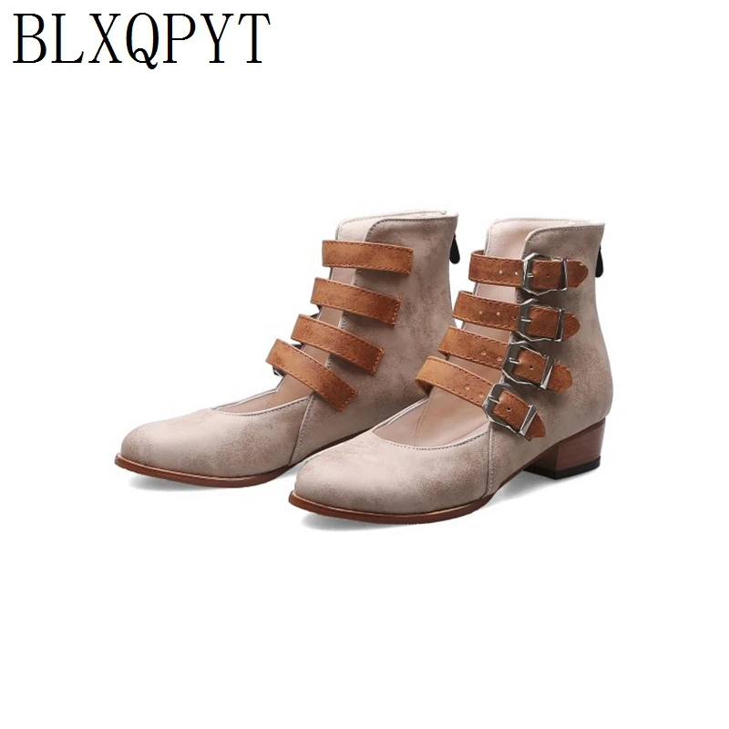 

BLXQPYT New single-shoe zipper Roman fashion low-heeled zip casual date classic women's shoes large size shoes woman 34-47 7465