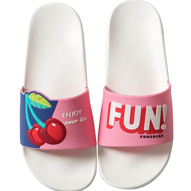 Женские летние шлепанцы пляжные с рисунком фруктов лимона вишни домашние