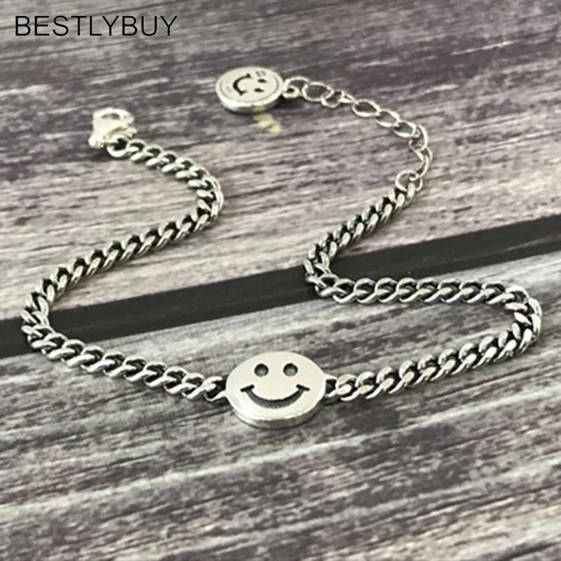 

BESTLYBUY New Arrival Genuine 925 Sterling Silver Jewelry 17.5cm Cute Smiley Bracelets for Women Girl Birthday Gift Esposas