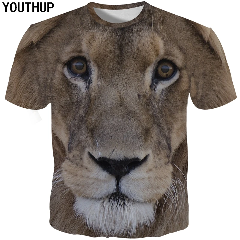 

YOUTHUP 3D Animal Print Men's T Shirt Summer Short Sleeve Top Tees Fashion Men's t shirt Lion Printed 3d tshirts Casual Tops