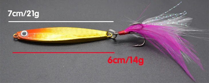 

14/21g Fishing Artificial Lure Bait Laser Lead Fish With Feather Jigging Wobbler Metal Plate Claw Hook 3D Eye Fishing Hard Baits
