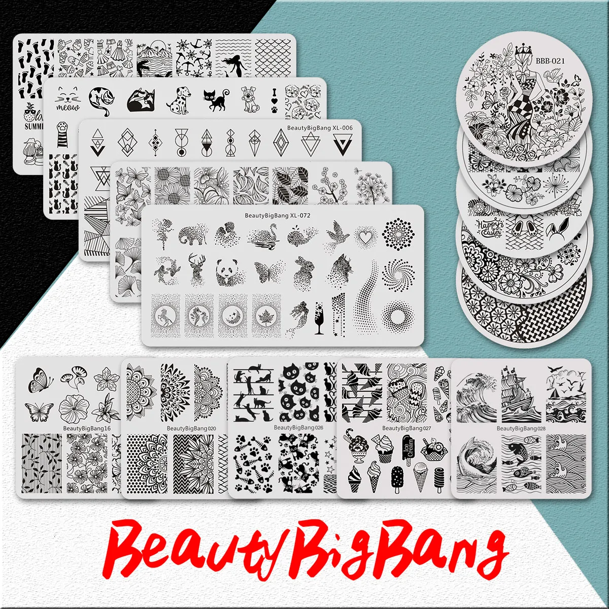 BeautyBigBang гель пластины для штамповки ногтей набор круглый нержавеющая сталь DIY лак для ногтей, Печать Маникюр дизайн ногтей трафарет шаблоны