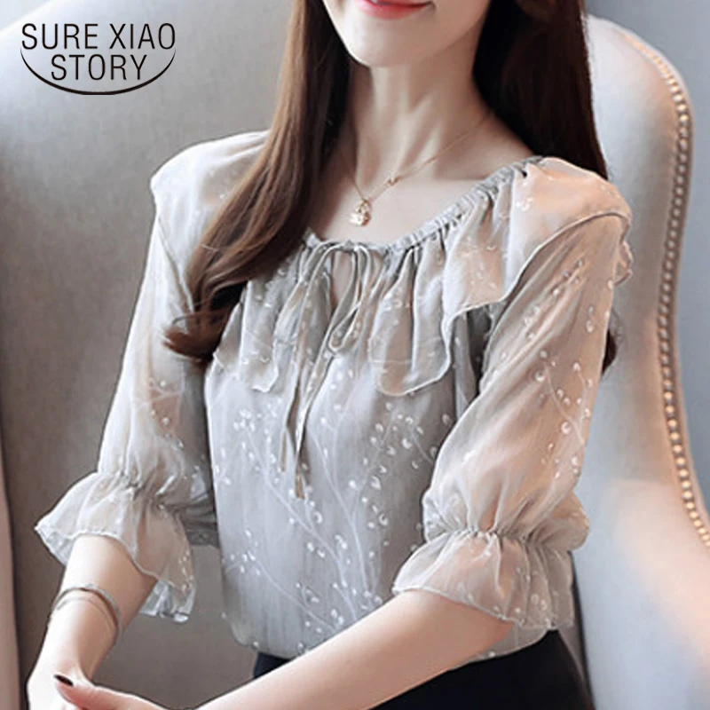 Plus Size Tops Women Long Sleeve Shirts and Blouses Slash Neck Floral Bow Blouse 3535 50 | Женская одежда