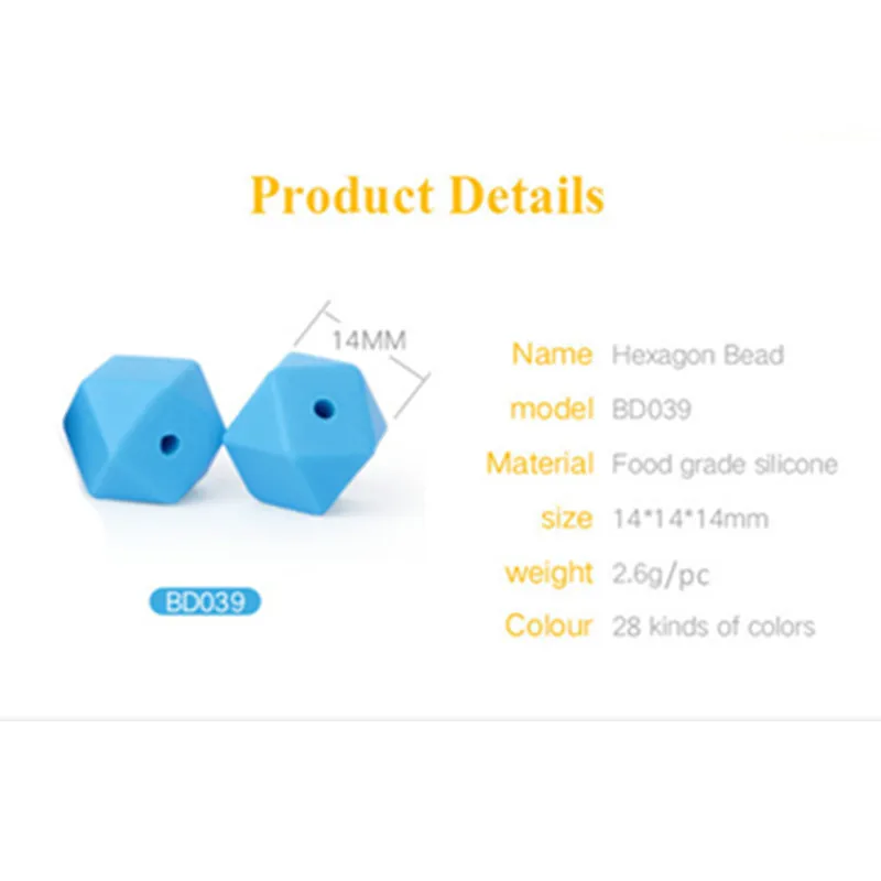 Chenkai 100pcs 14mm BPA Free DIY Silicone Hexagon Teether Pendant Beads Baby Pacifier Dummy Sensory Toy Accessories Mix 5 Colors