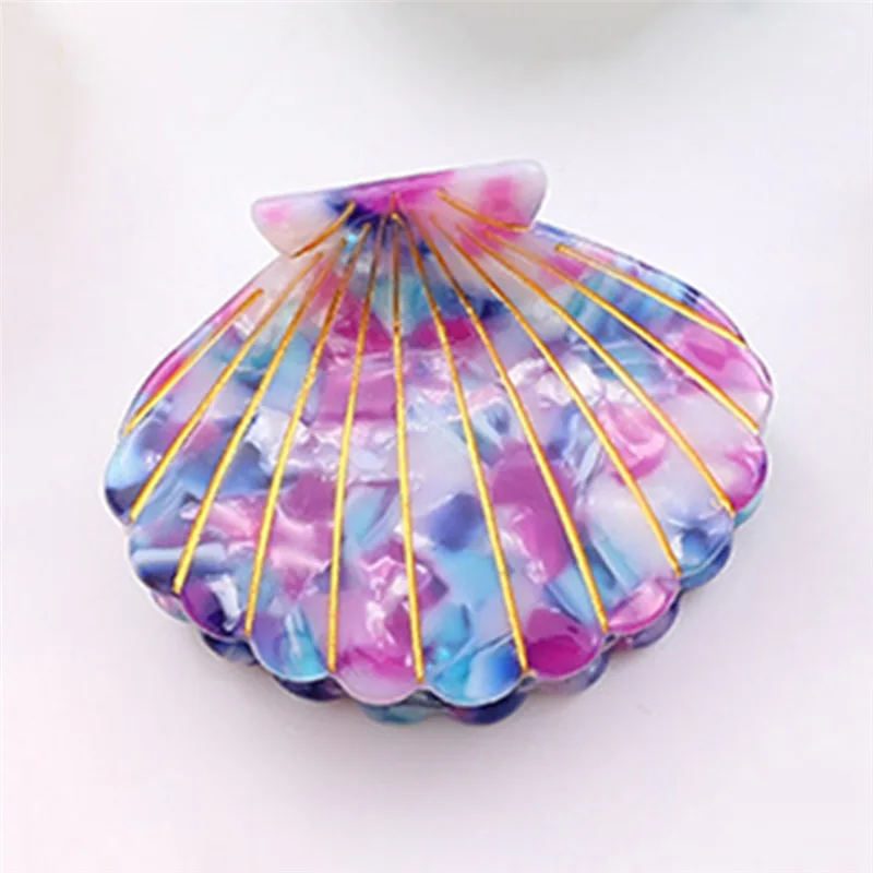 Pinksee New Trendy Elegant Sea Shell Hair Claws for Women Girls Creative Acetate Floral Print Clip Ponytail Hairpins | Украшения и