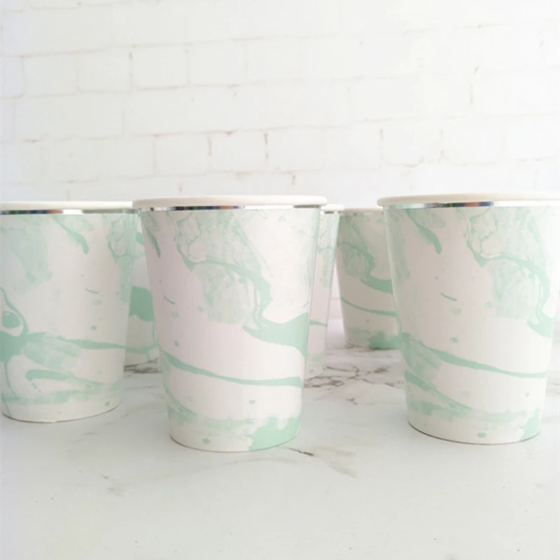 120pcs Mint &amp Blue Stroke Marble Silver Edge Paper Cups Party Treat Guest Drinking Cup for Wedding 1ST Birthday Engagement | Дом и сад