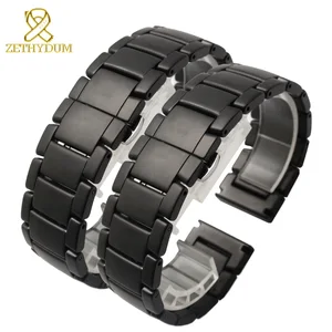 Ремешок матовый керамический для наручных часов, шлифованный песочный браслет с пряжкой-бабочкой белого и черного цвета, не выцветает, 22 мм