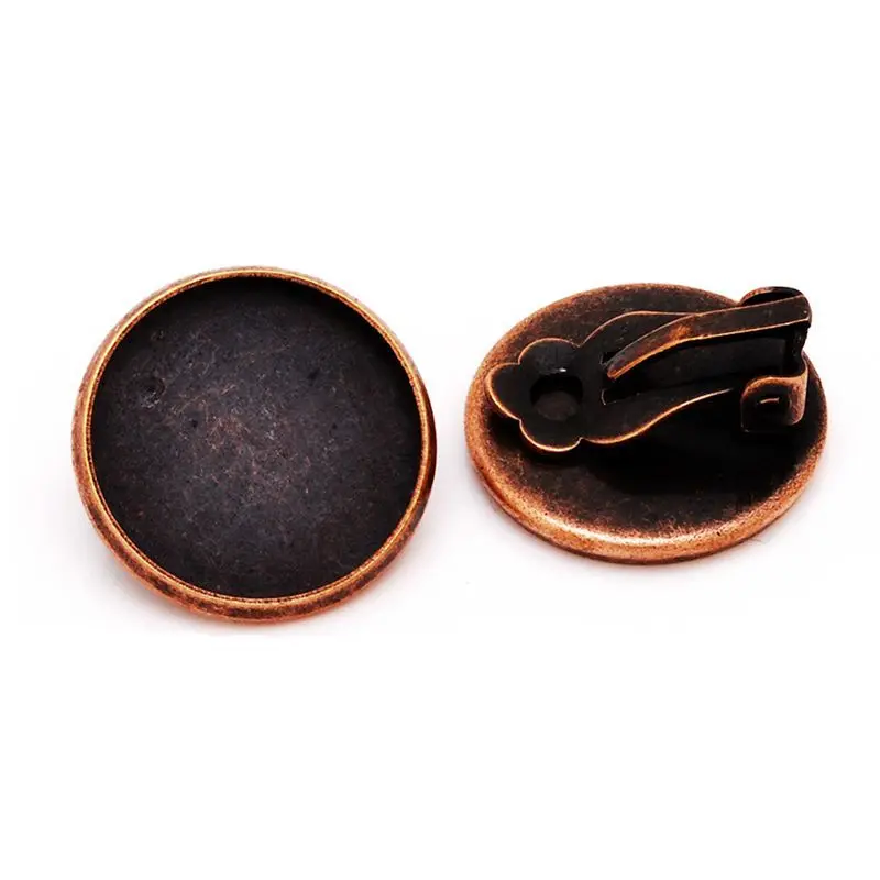 

50pcs Antique copper bezel earring clip blank 16mm cameo base cabochon setting clip earring backs-10017409