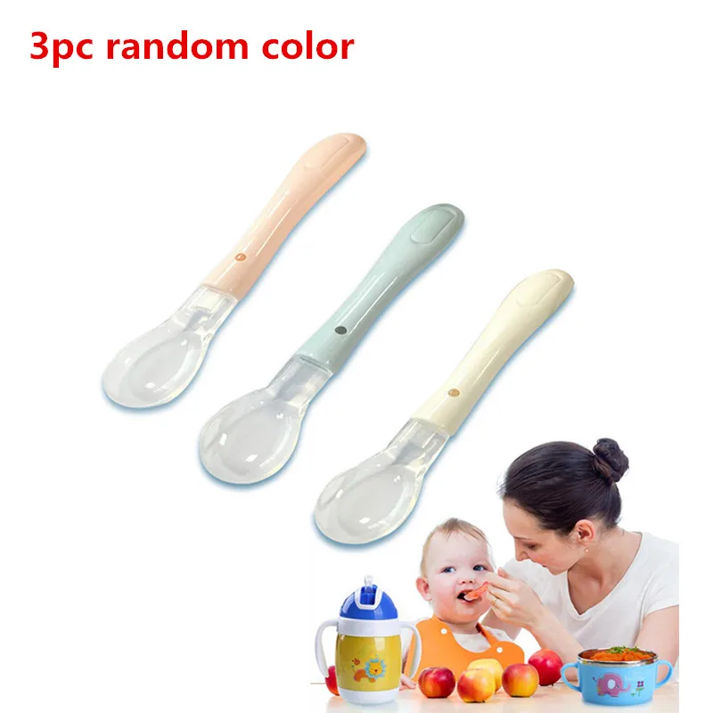 3 pc random color Мягкая Нетоксичная силиконовая безопасная детская ложка для кормления детская посуда прекрасные подарки для детей - Цвет: 3 pc random color
