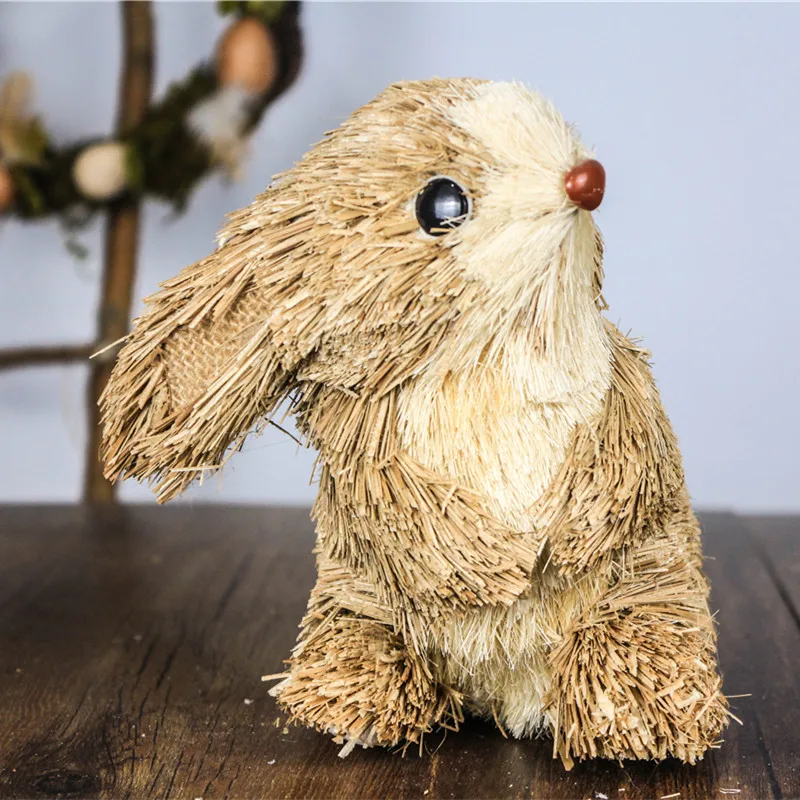 

5.9" Sisal Bunny Cute Spring Animal Decorations for Home Happy Easter Rabbit Handmade Straw Decors Pastoral Easter Gift