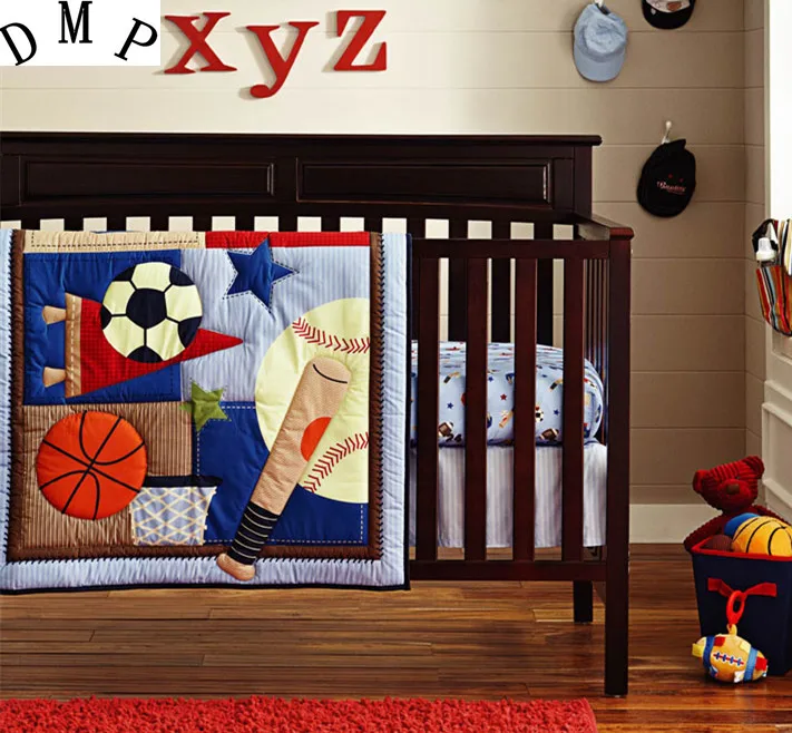 Promotion! 6PCS Baby Crib Bedding set for boys cot set bed kit Applique Embroidery kit de ber o  (4bumper+duvet+bed cover)