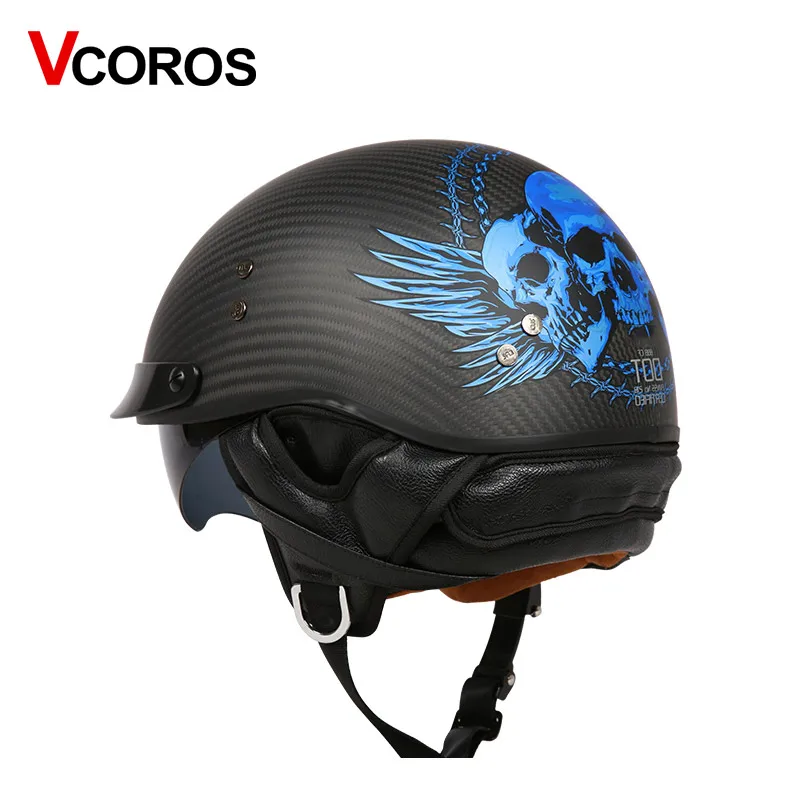 VCOROS брендовый Ретро мотоциклетный шлем из углеродного волокна с открытым лицом
